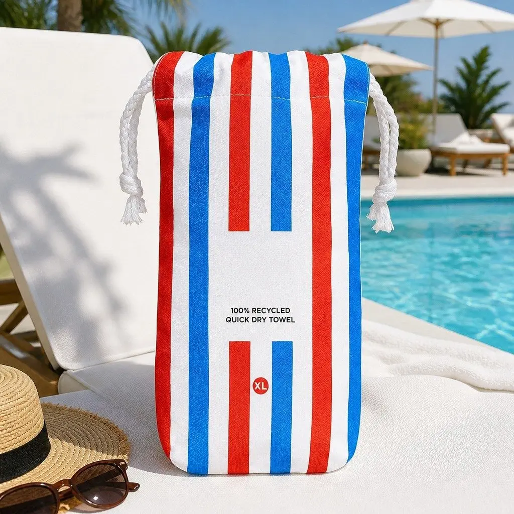 Extra Large Quick Dry Beach Towel for Poolside or Beach Use Lightweight Compact Striped Cabana Pattern
