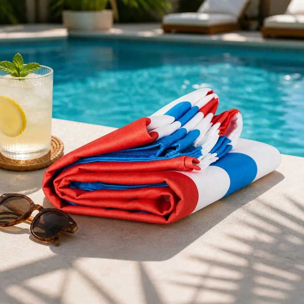 Extra Large Quick Dry Beach Towel for Poolside or Beach Use Lightweight Compact Striped Cabana Pattern