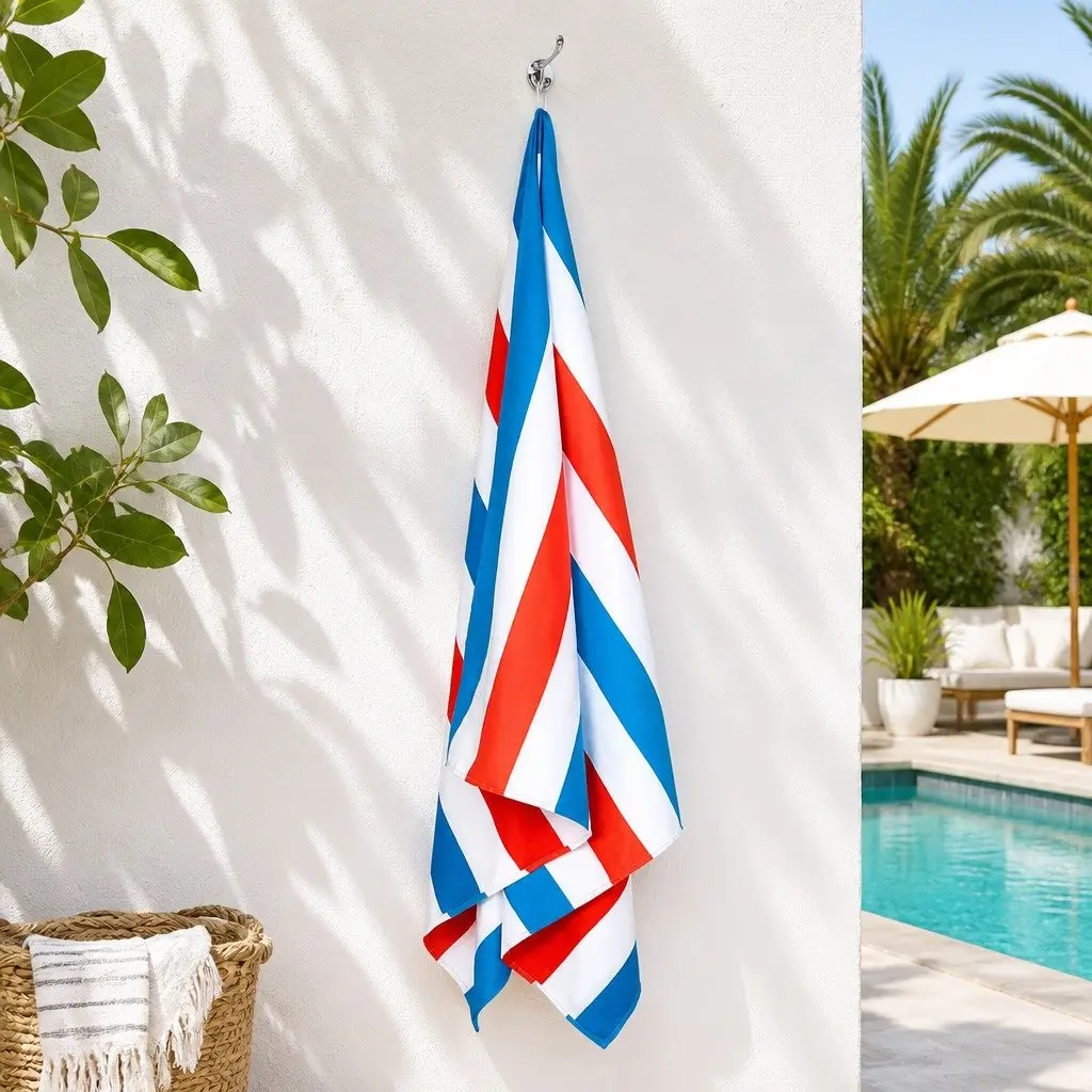 Extra Large Quick Dry Beach Towel for Poolside or Beach Use Lightweight Compact Striped Cabana Pattern
