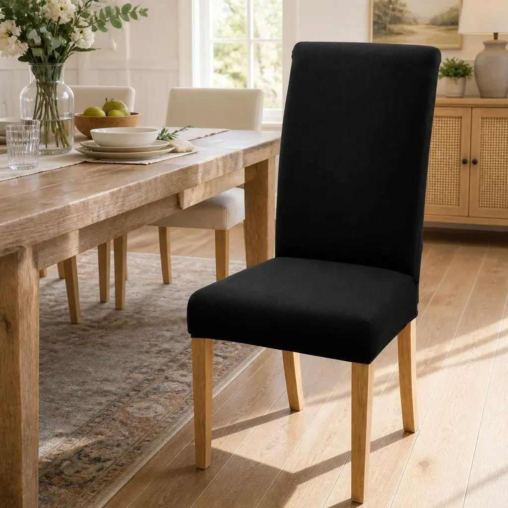 Dining Chair Covers Set of 6 for Dining Room Stretchable Slipcovers Black
