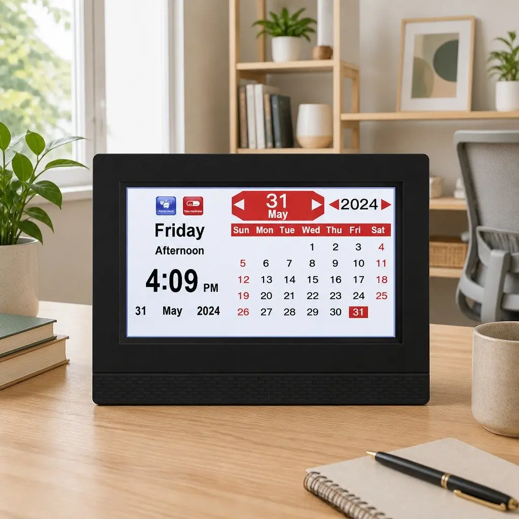 Digital Day Clock for Desk or Bedside 7 Inch LCD Display with Remote Control