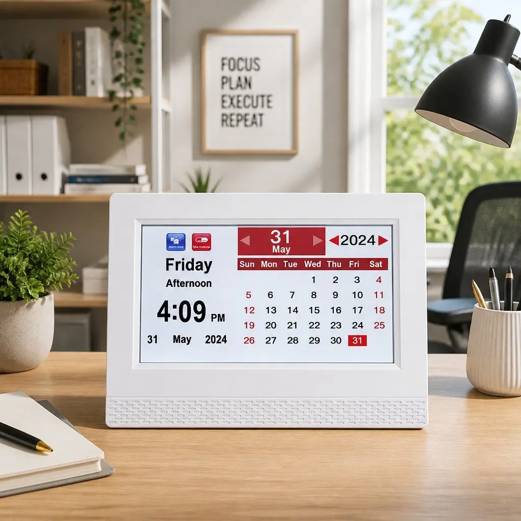 Digital Day Clock for Desk or Bedside 7 Inch Large LCD Display White