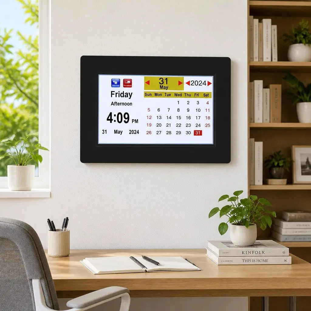 Digital Day Clock for Desk or Wall Mount 8 Inch LCD Display Black