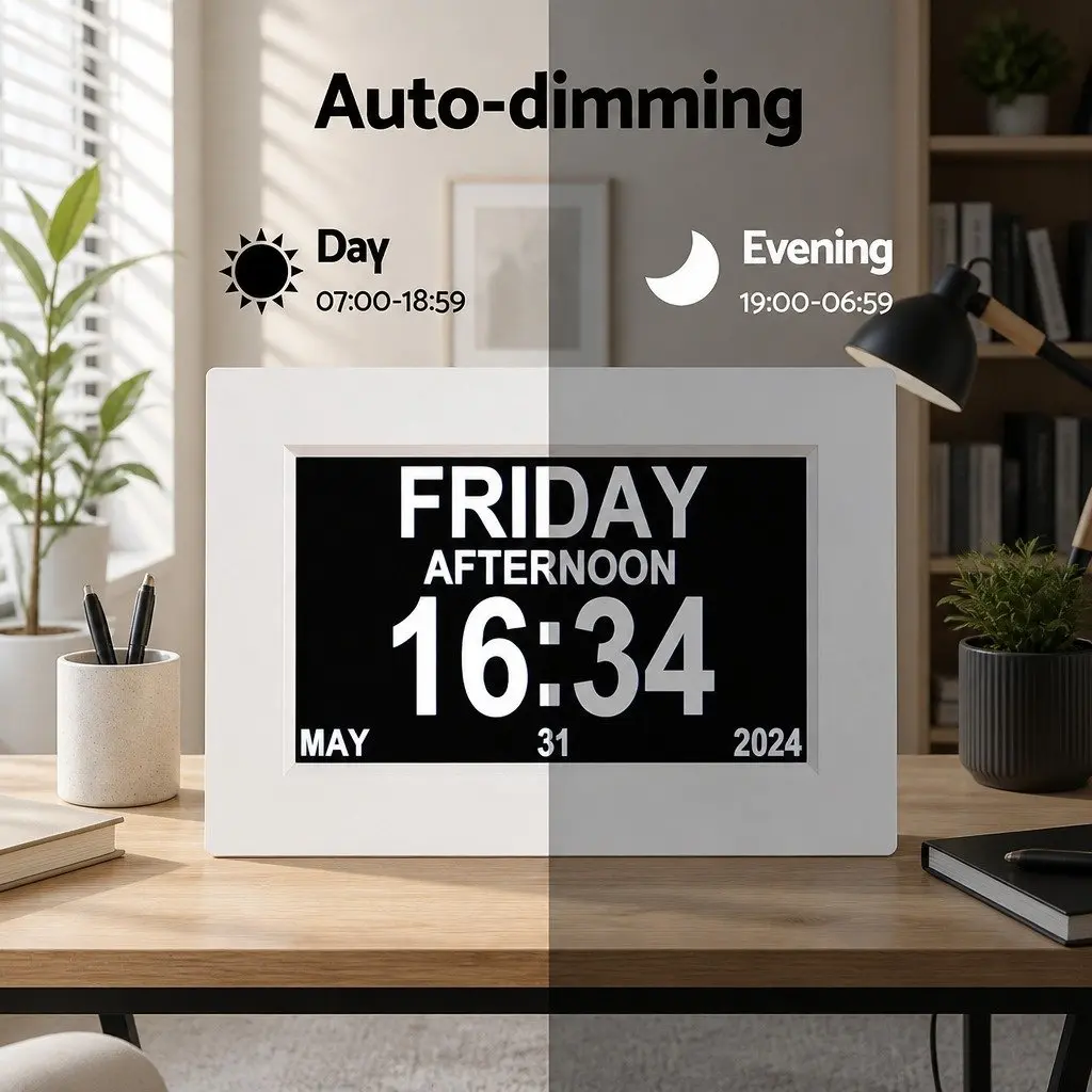 Digital Day Clock for Desk or Wall Mount 8 Inch LCD Display