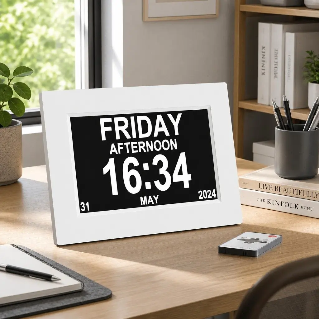 Digital Day Clock for Desk or Wall Mount 8 Inch LCD Display