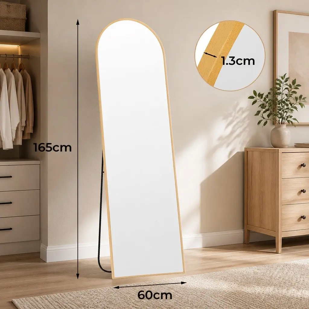 Full Length Mirror Wall Mounted Bedroom Arched Gold Frame 165cm x 60cm