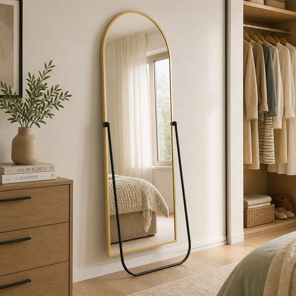 Full Length Mirror Wall Mounted Bedroom Arched Gold Frame 165cm x 60cm