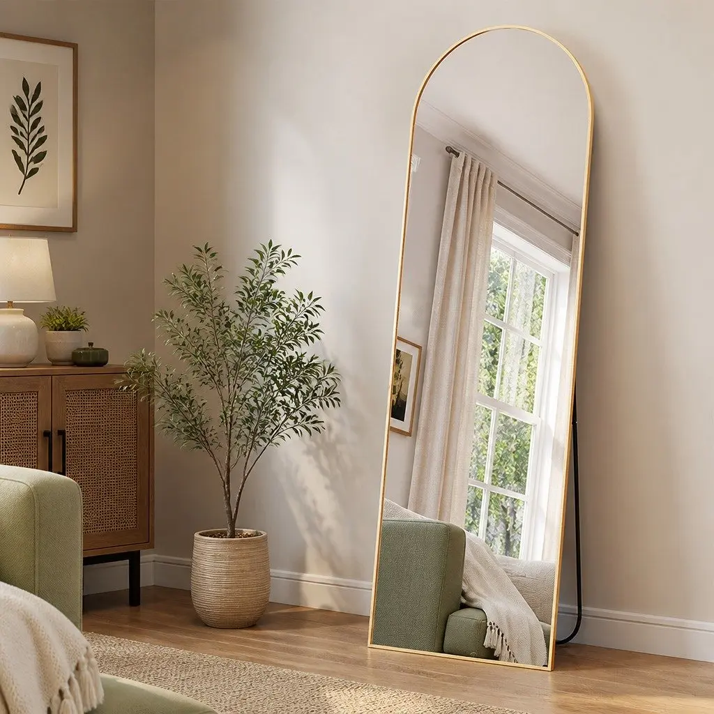 Full Length Mirror Wall Mounted Bedroom Arched Gold Frame 165cm x 60cm