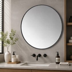 60cm Round Wall Mirror - Black Frame & Tempered Glass