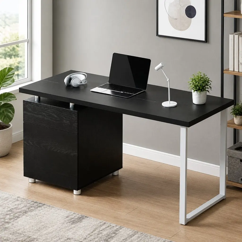 Computer Desk for Office or Study 140cm Wide with 3 Drawers Black