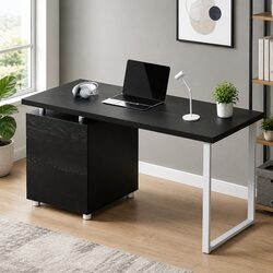 140cm Black Computer Desk - 3 Drawers, Sturdy Build