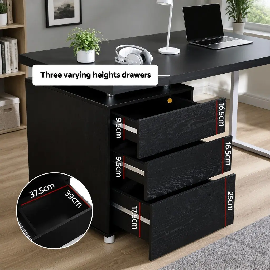 Computer Desk for Office or Study 140cm Wide with 3 Drawers Black