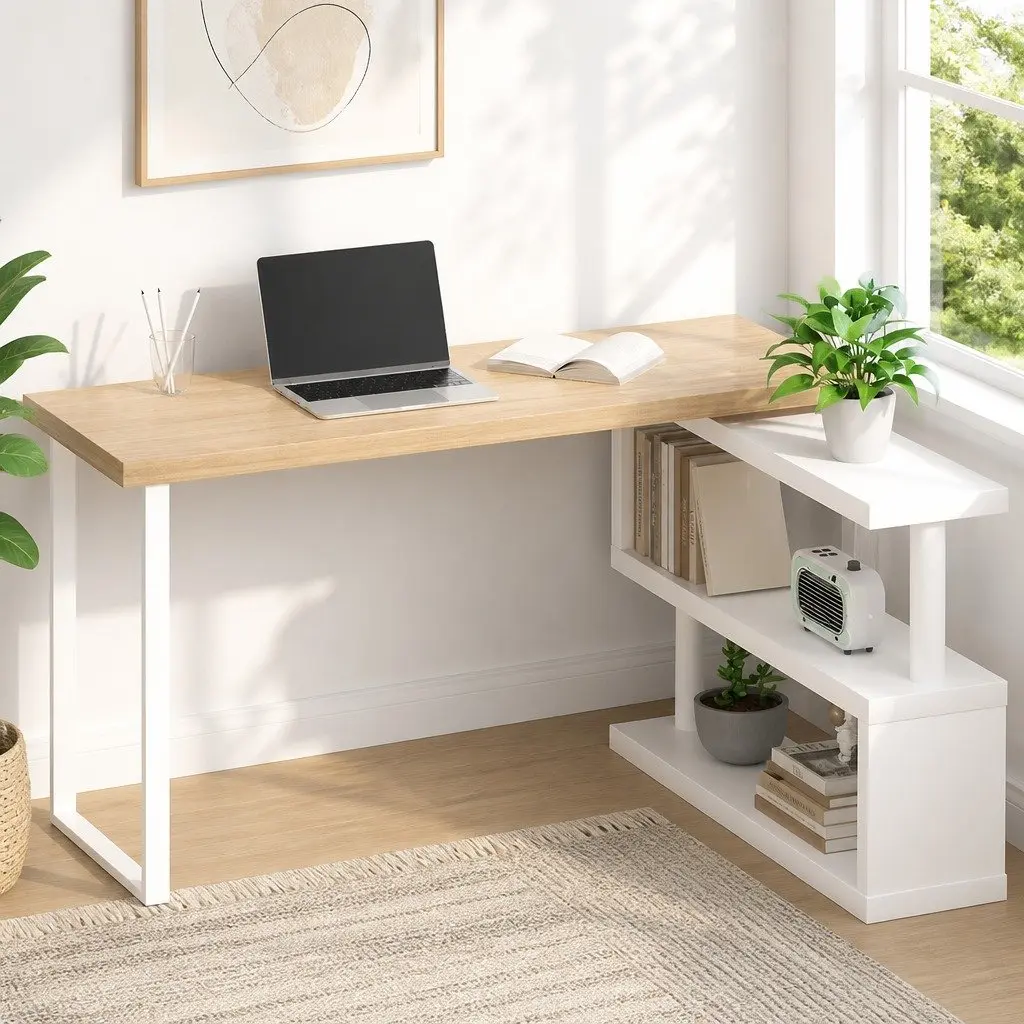 Computer Desk for Study Office 50cm W x 140cm D x 74.5cm H with 360 Degree Rotatable Bookshelf