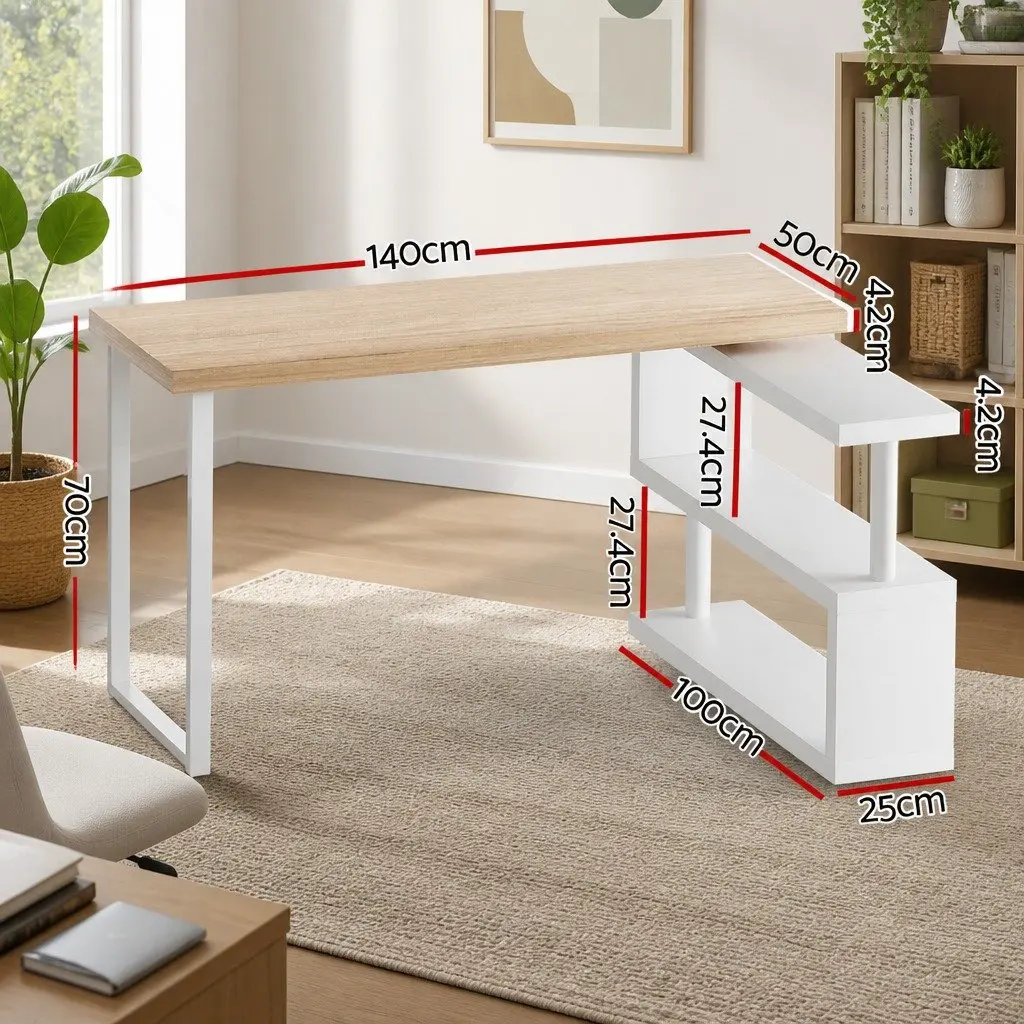 Computer Desk for Study Office 50cm W x 140cm D x 74.5cm H with 360 Degree Rotatable Bookshelf