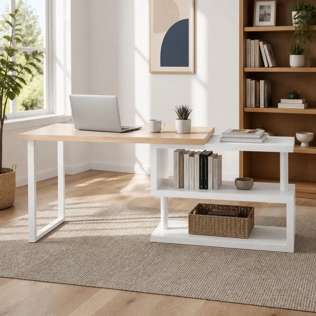 Computer Desk for Study Office 50cm W x 140cm D x 74.5cm H with 360 Degree Rotatable Bookshelf