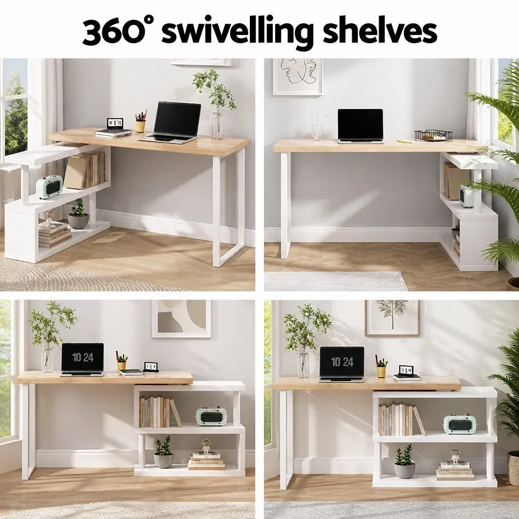 Computer Desk for Study Office 50cm W x 140cm D x 74.5cm H with 360 Degree Rotatable Bookshelf