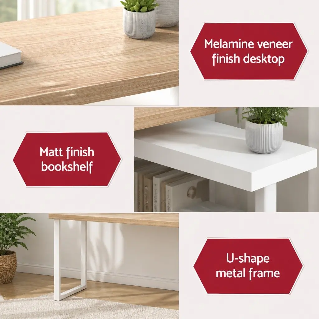 Computer Desk for Study Office 50cm W x 140cm D x 74.5cm H with 360 Degree Rotatable Bookshelf