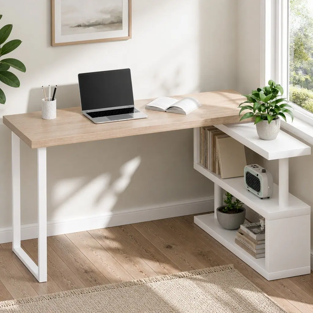 Computer Desk for Study Office 50cm W x 140cm D x 74.5cm H with 360 Degree Rotatable Bookshelf