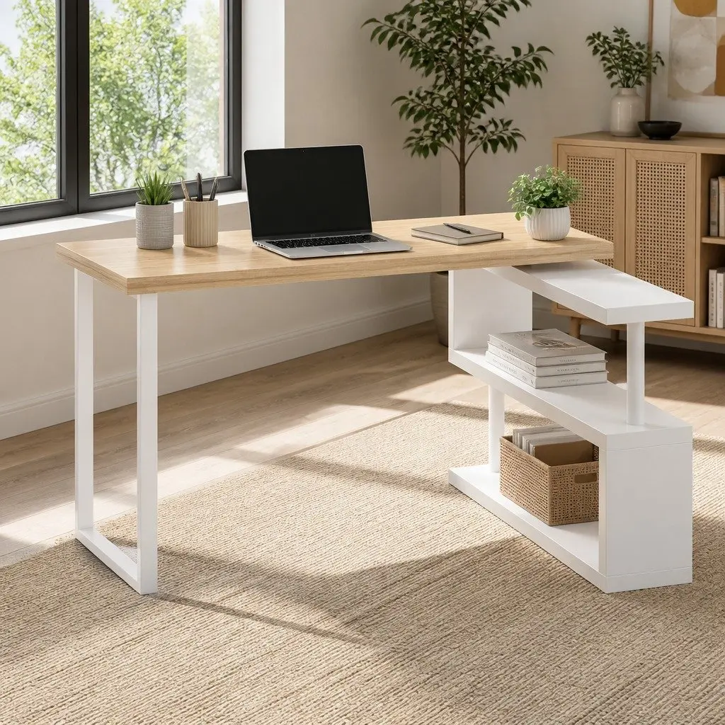 Computer Desk for Study Office 50cm W x 140cm D x 74.5cm H with 360 Degree Rotatable Bookshelf