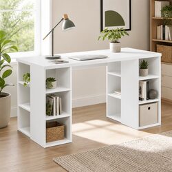Computer Desk with Shelves White 150CM Storage Bookshelf Workstation