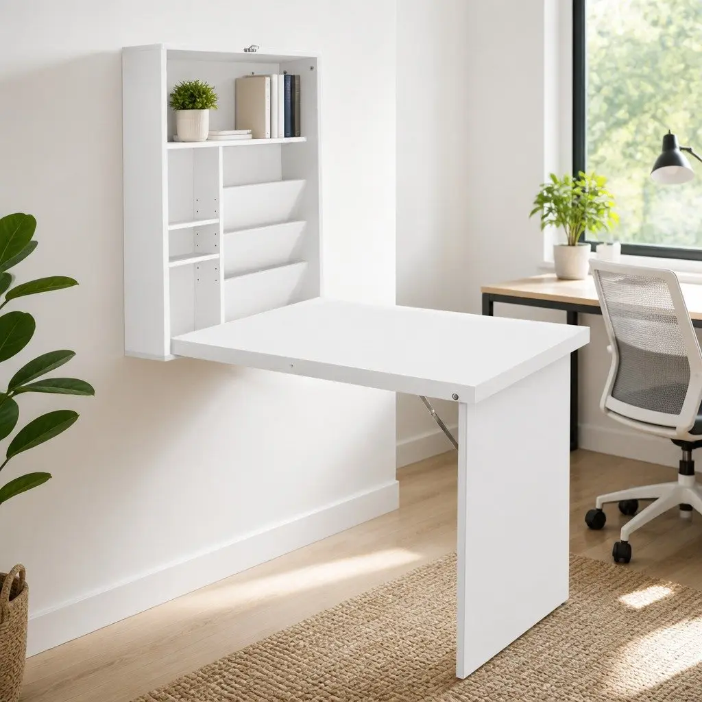 Foldable Wall-Mounted Computer Desk & Bookcase