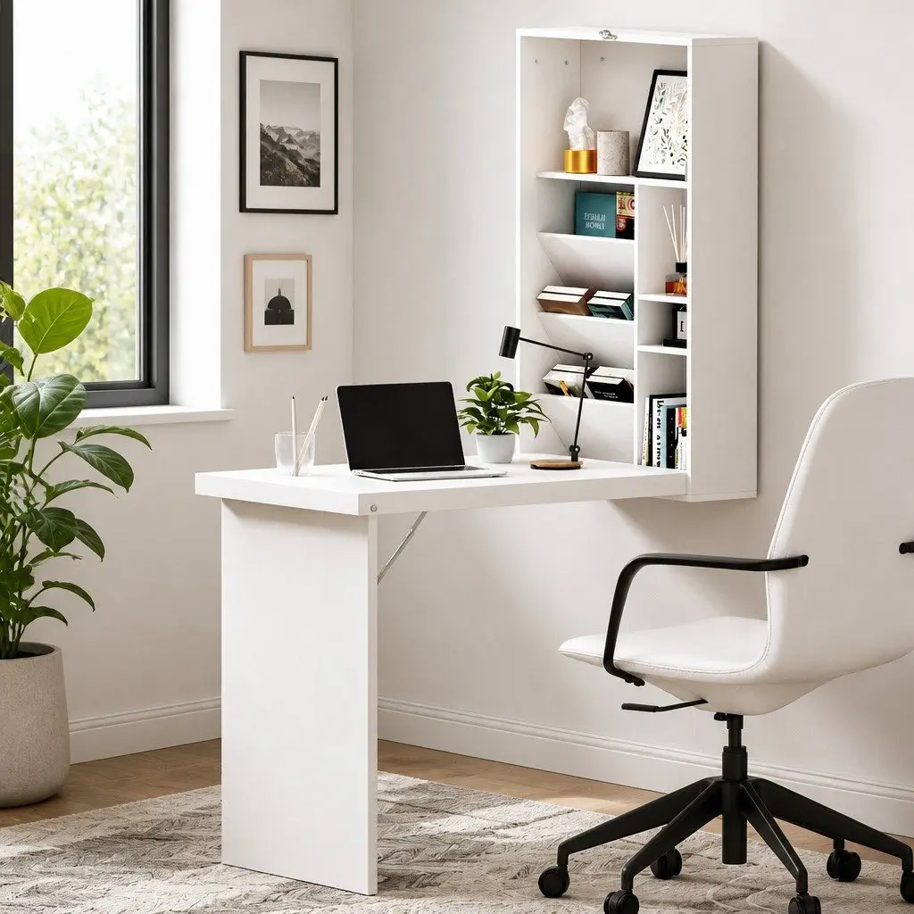 Foldable Wall-Mounted Computer Desk & Bookcase