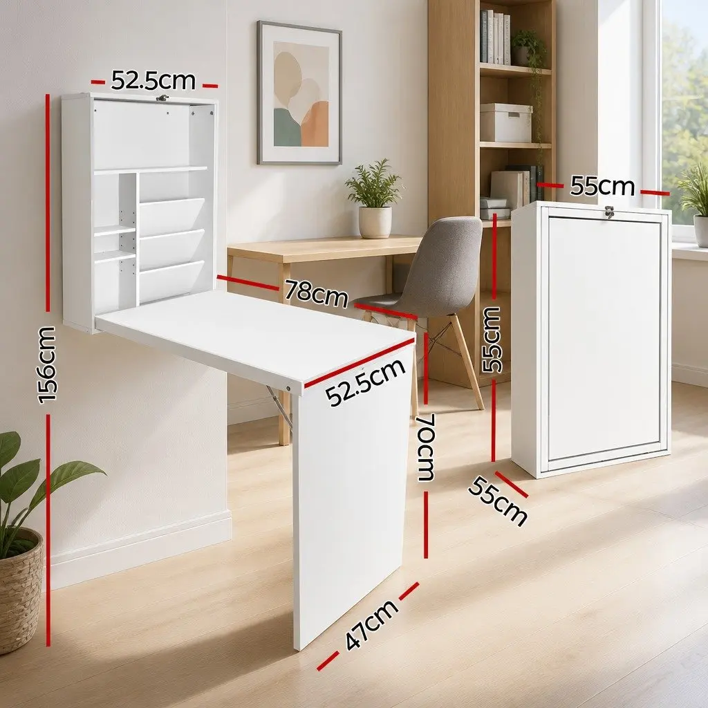 Foldable Wall-Mounted Computer Desk & Bookcase
