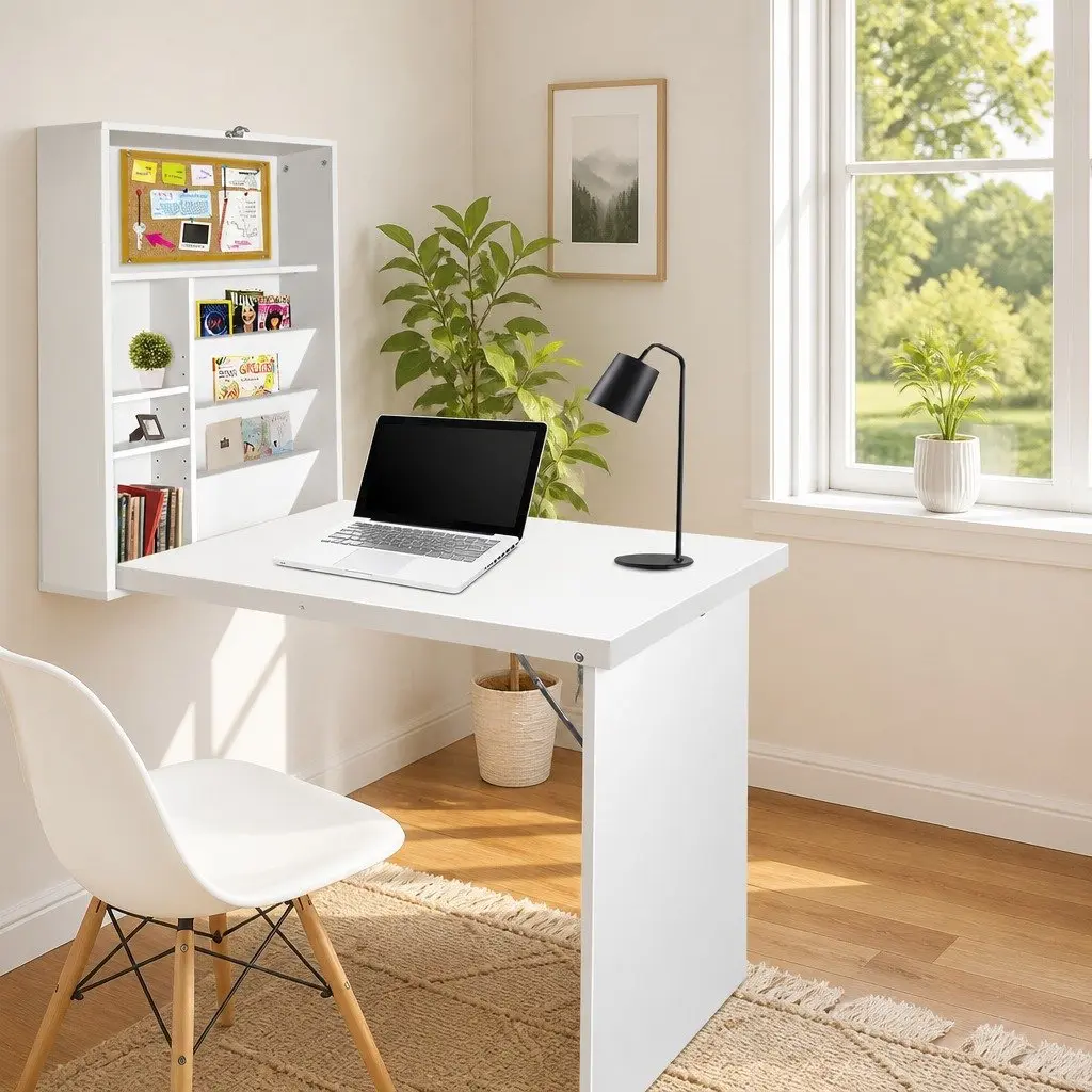 Foldable Wall-Mounted Computer Desk & Bookcase