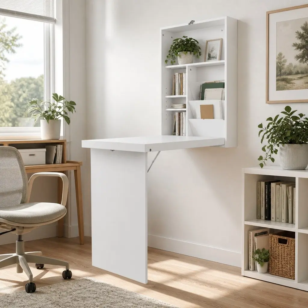 Foldable Wall-Mounted Computer Desk & Bookcase