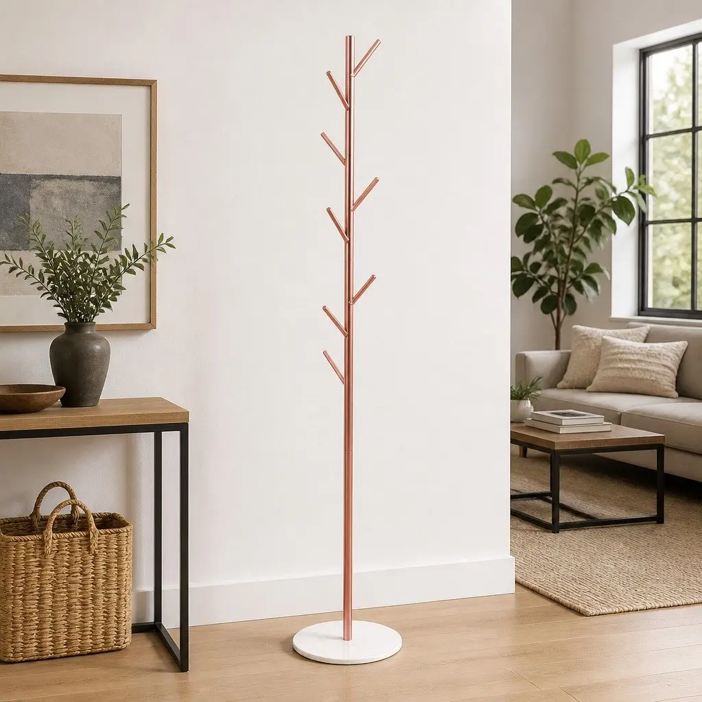 Coat Rack Stand Hat Clothes Hanger Tree Rose Gold 8 Branches Hallway Bedroom