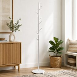 White Coat Rack with Eight Hooks and Steel Structure