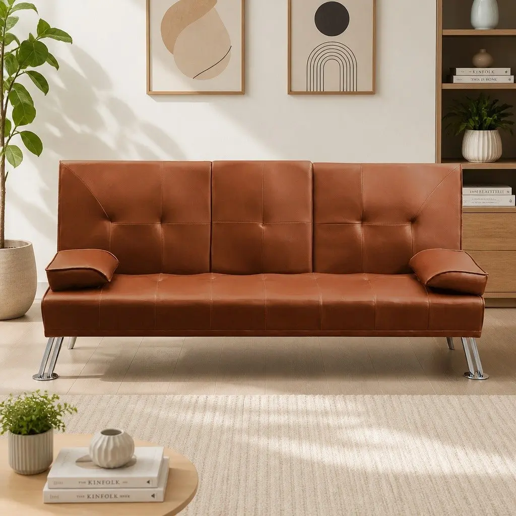 3-Seater Sofa Bed Living Room Adjustable Recliner Foldable Middle Panel Cup Holder Brown