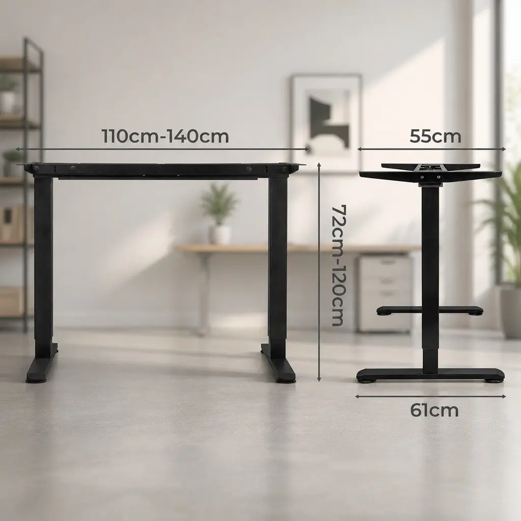 Electric Standing Desk Frame Home Office Dual Motor Height Adjustable 110cm to 140cm Width 60cm to 80cm Depth