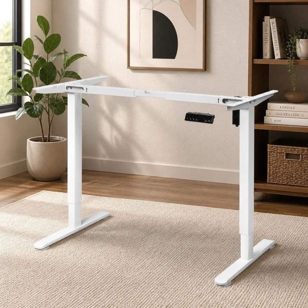 Motorised Standing Desk Frame White Single Motor Height Adjustable Office Home