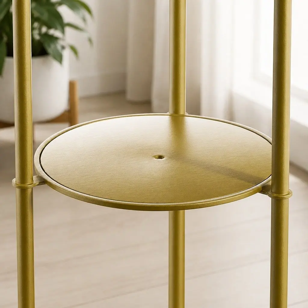 Coat Rack Clothes Stand 8 Hook Hall Tree Organizer with Shelves Gold Entryway
