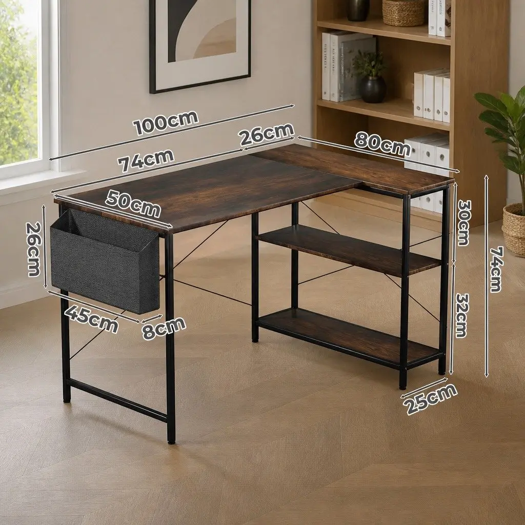 L Shaped Corner Desk Reversible Industrial Style Home Office Workspace Furniture