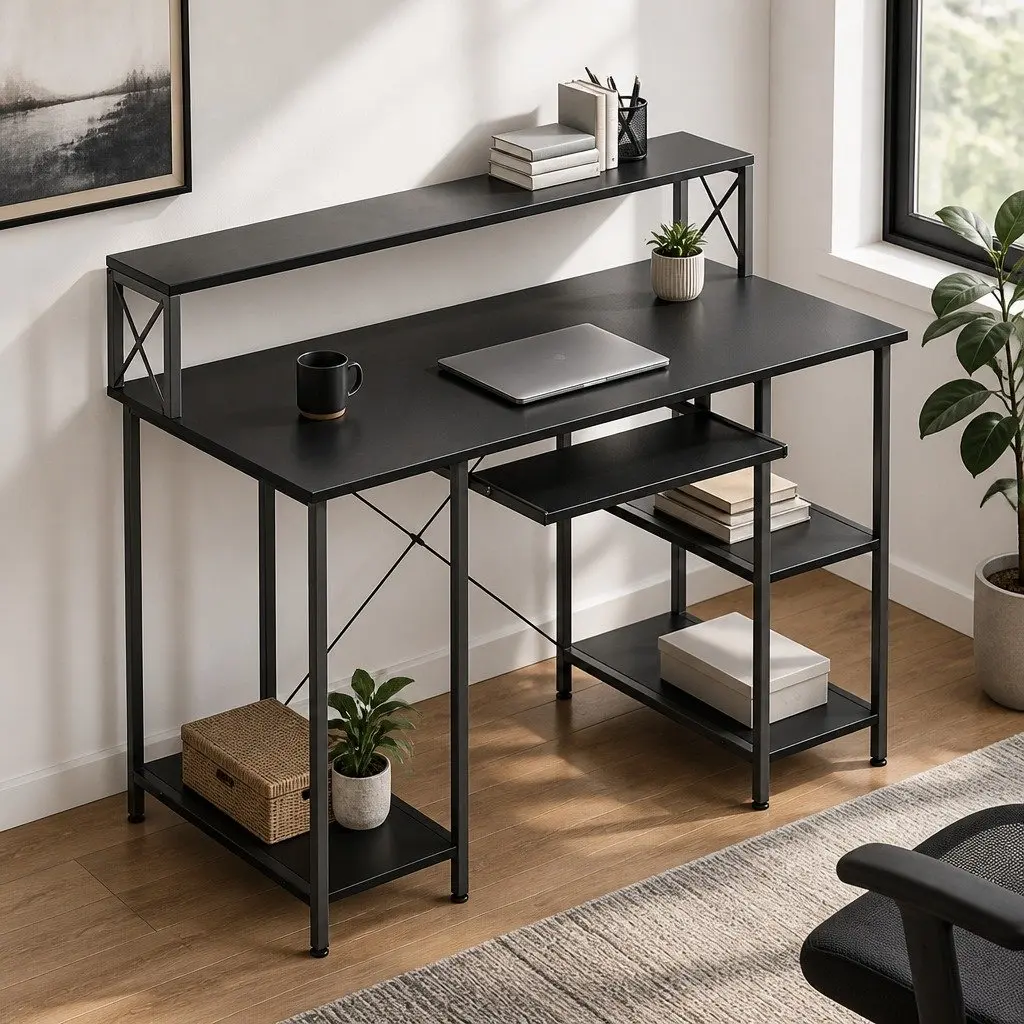 Office Desk for Gaming and Work Black Industrial Style 120cm x 60cm x 93cm