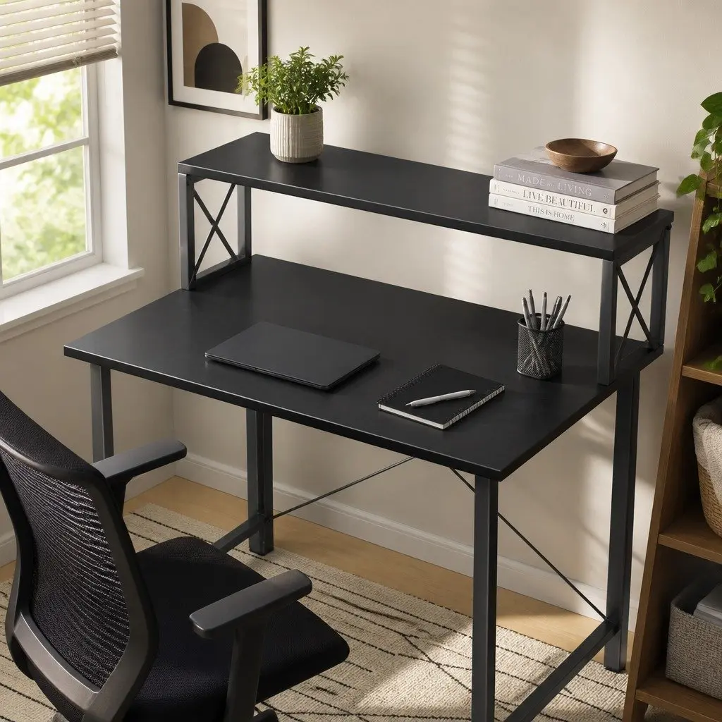 Office Desk for Gaming and Work Black Industrial Style 120cm x 60cm x 93cm