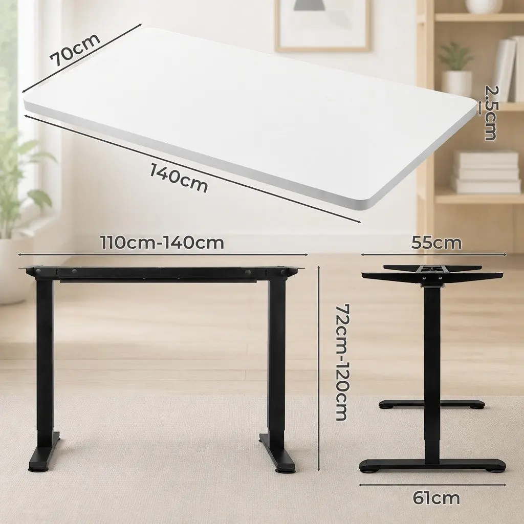 Motorised Standing Desk Adjustable Height Electric Frame 140cm White Office