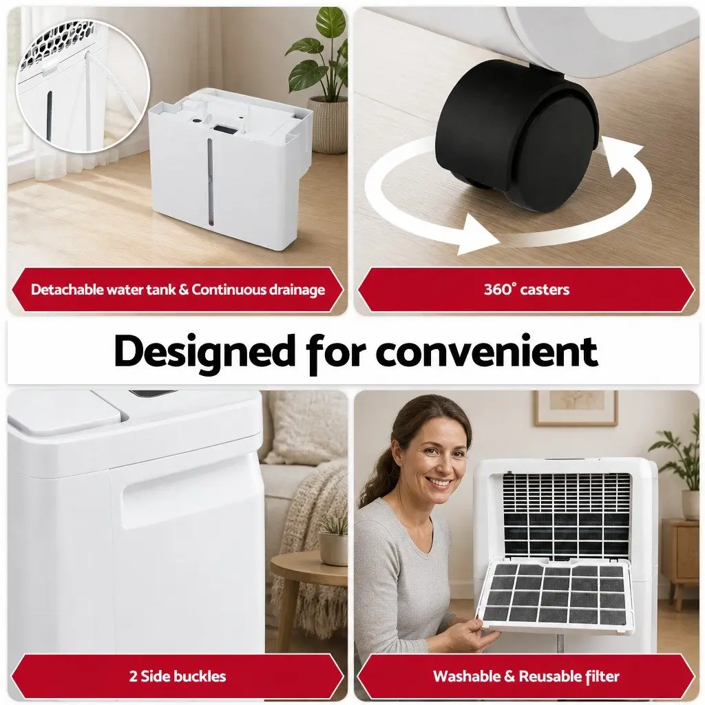 Dehumidifier for Damp Rooms 16L/Day Portable Air Dryer with 5.5L Tank White