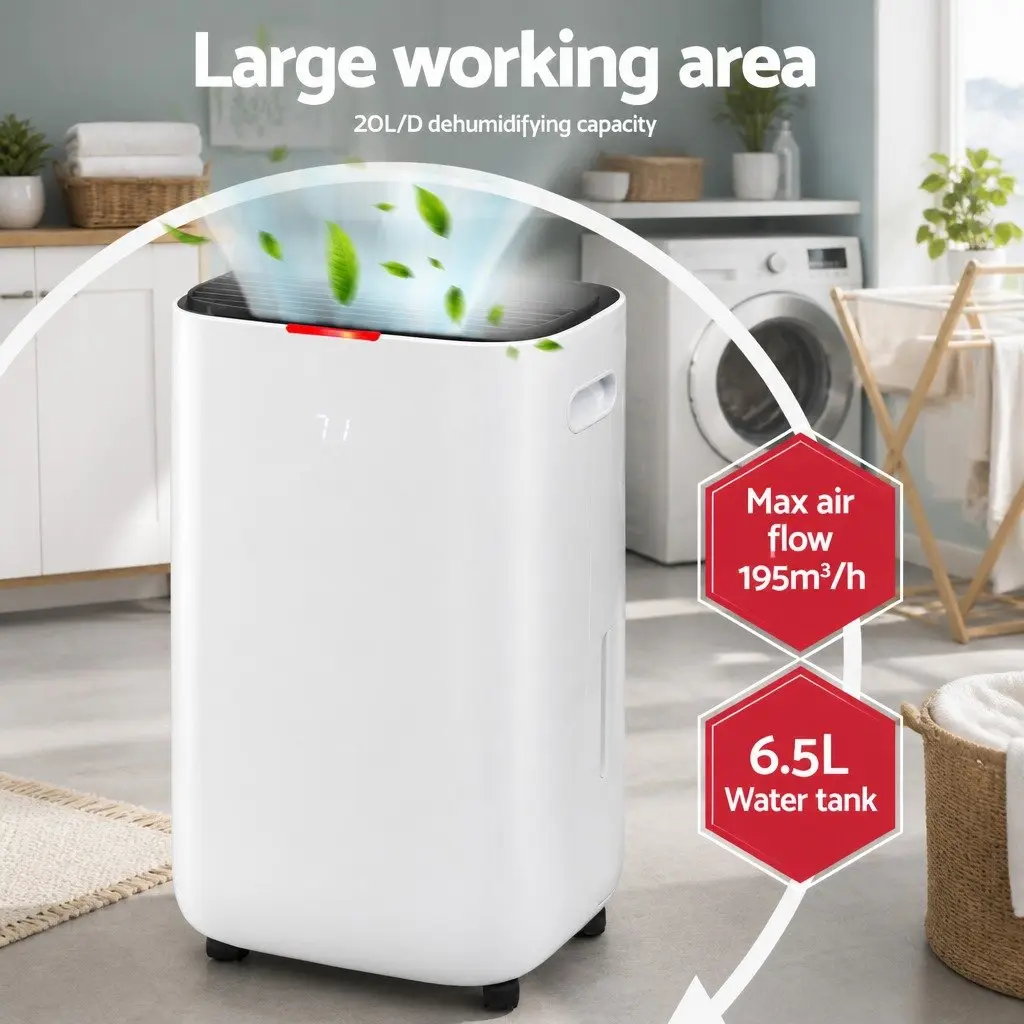 Dehumidifier 20L/Day Air Purifier Fan Clothes Dryer White Large Room Home