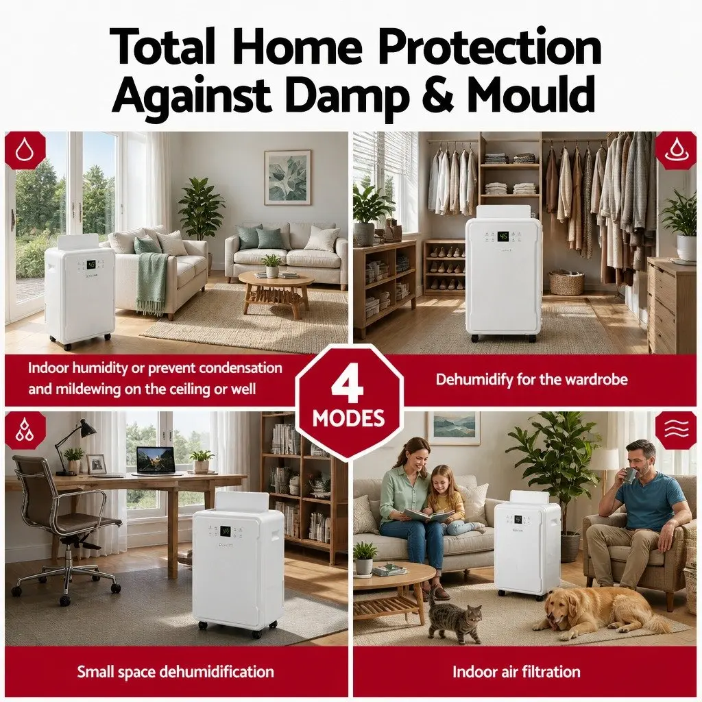 Dehumidifier 50L/Day Large Room Air Dryer White Tank Laundry Mode Timer
