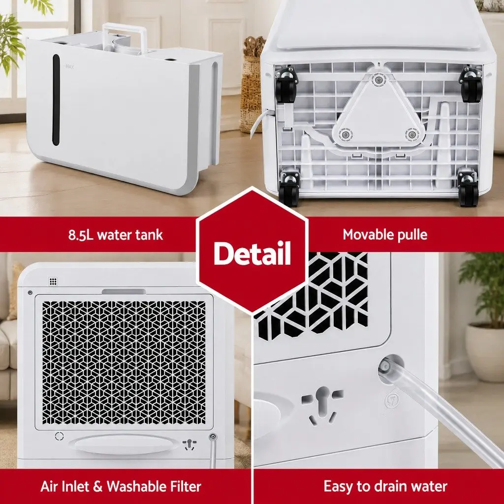 Dehumidifier 50L/Day Large Room Air Dryer White Tank Laundry Mode Timer