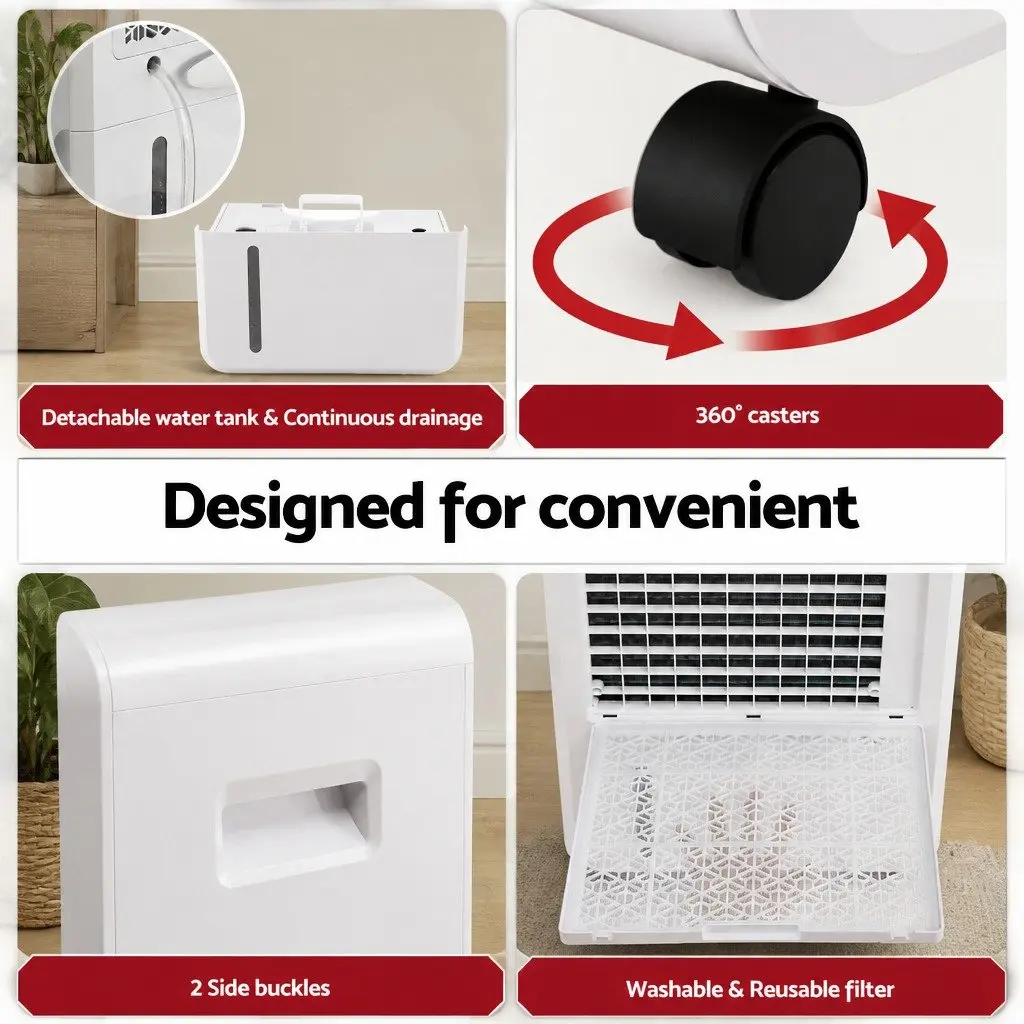 70L/Day Dehumidifier with 8.5L Water Tank Large Space Moisture Absorber White