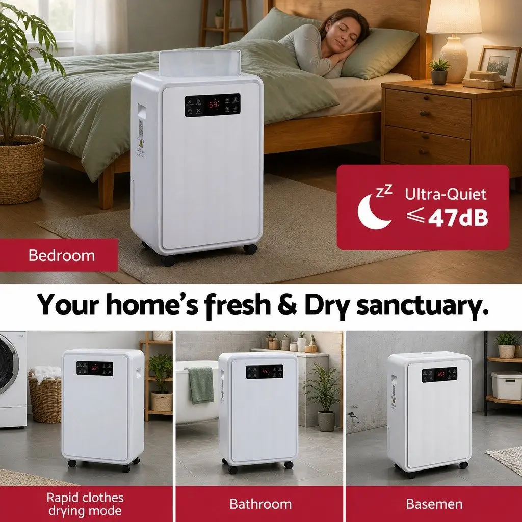 70L/Day Dehumidifier with 8.5L Water Tank Large Space Moisture Absorber White