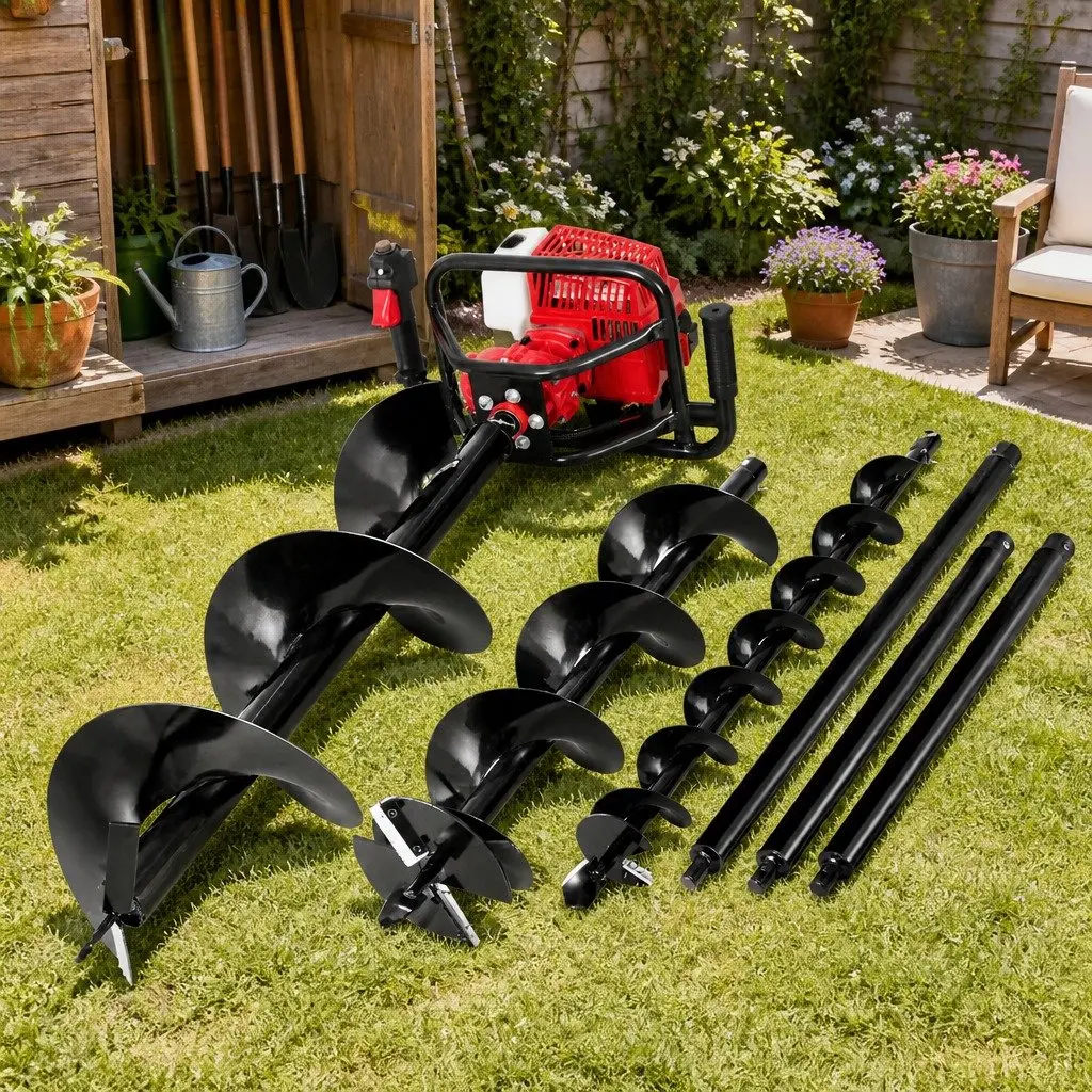 Petrol Post Hole Digger 63cc Engine Auger Bits Extensions Kit Borer