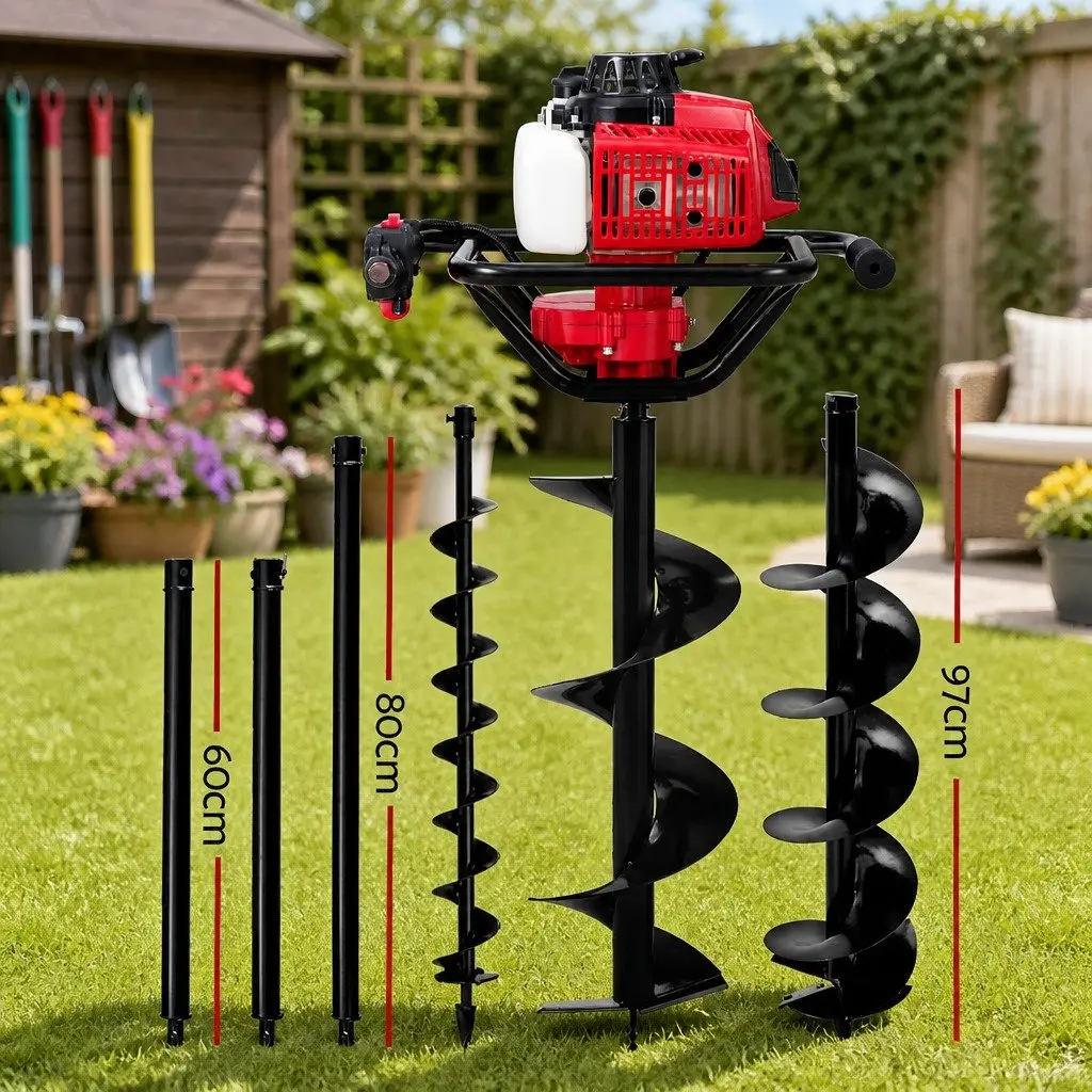Petrol Post Hole Digger 63cc Engine Auger Bits Extensions Kit Borer