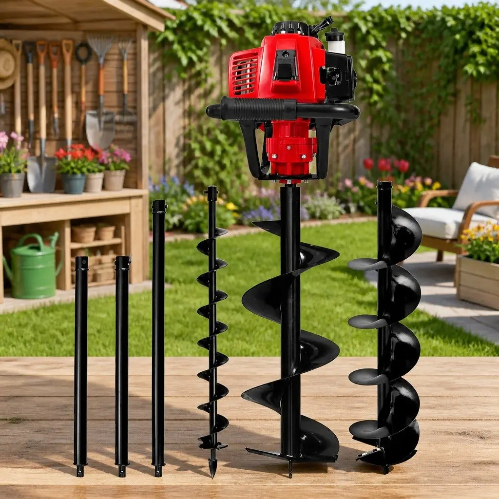 Petrol Post Hole Digger 63cc Engine Auger Bits Extensions Kit Borer