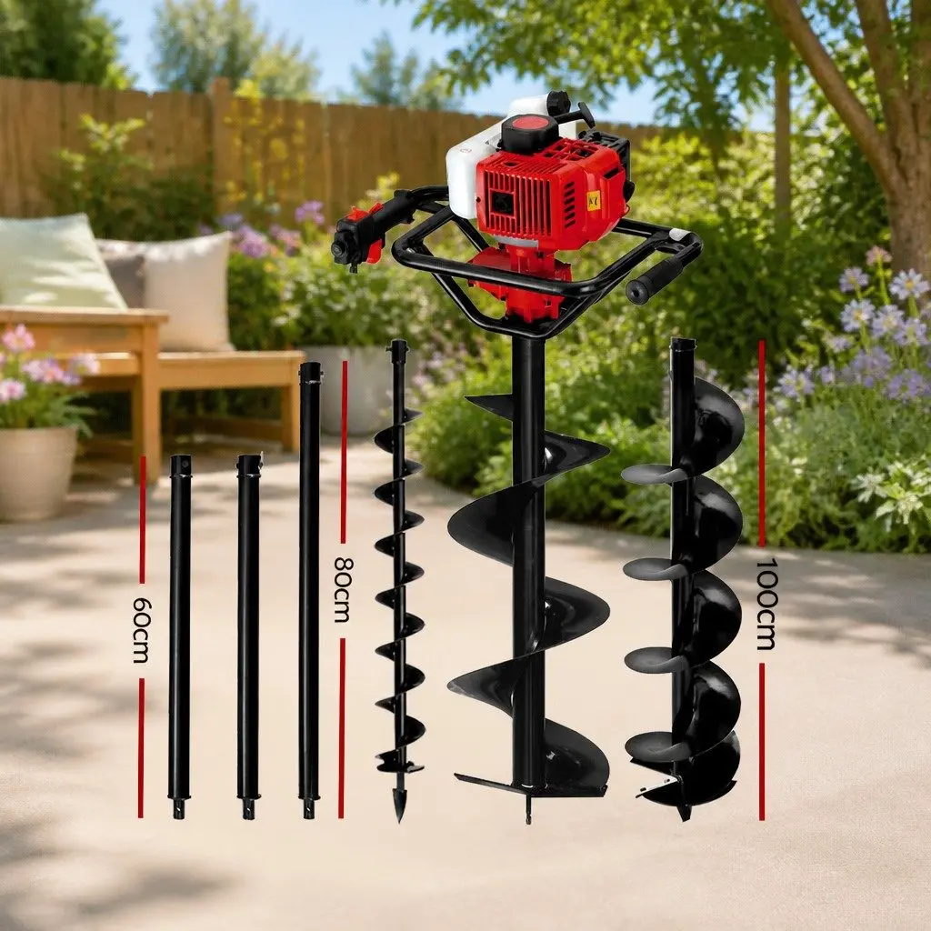 Post Hole Digger for Garden 65CC Petrol with Augers and Extension Shafts 100mm 200mm 300mm