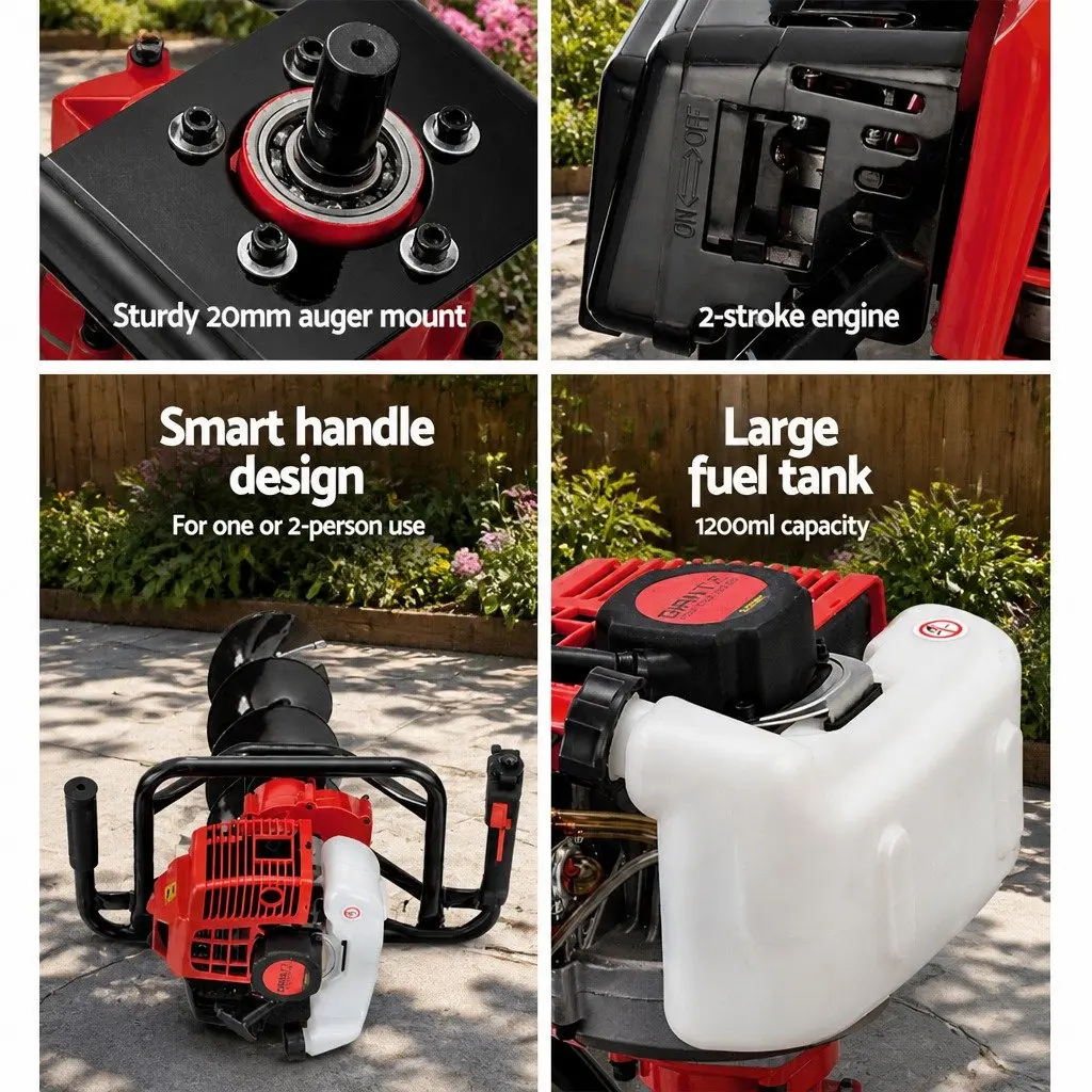 Post Hole Digger for Garden 65CC Petrol with Augers and Extension Shafts 100mm 200mm 300mm